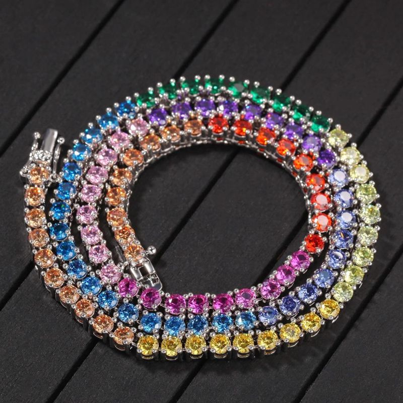 Colored Zircon Tennis Chain Hip Hop Trend Row Necklace