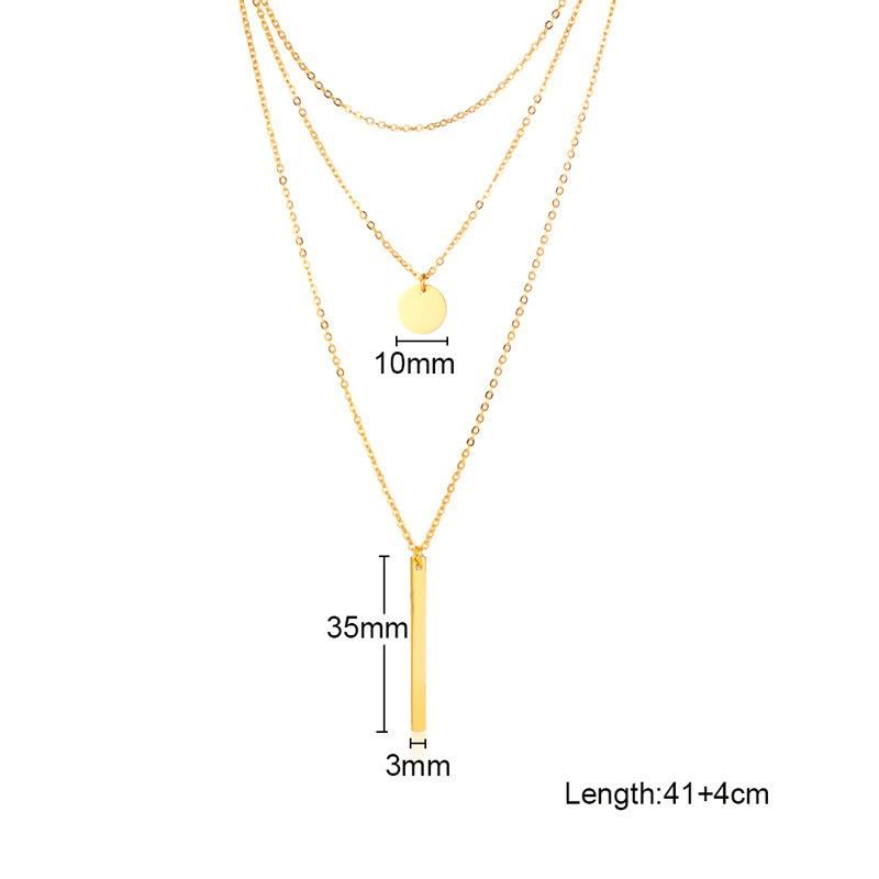 Rare Three Layer Necklace Bar & Circle Delicate Jewelry Disc Charm Vertical Bar Necklace
