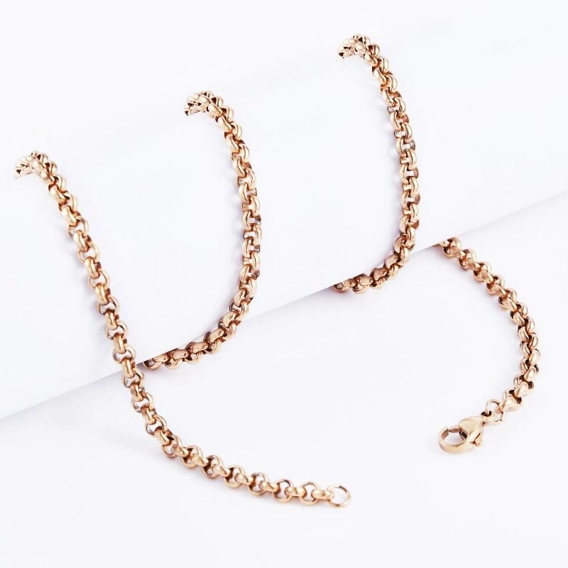 Not Fade 18K Gold Plated/ Silver Supplier Wholesale Stainless Steel Round Rolo Belcher Chain Jewelry for Accessories