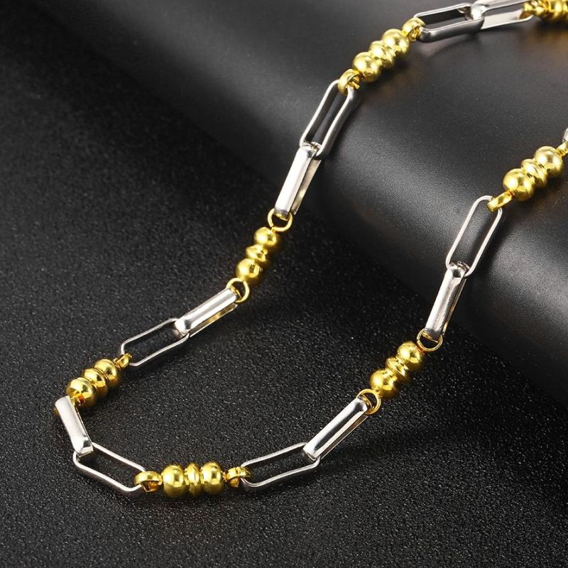 Hot Selling Curb Bead Link Chain Necklaces Basic Punk Stainless Steel Necklaces for Men and Women with Retro Silver Gold Tone Solid Metal