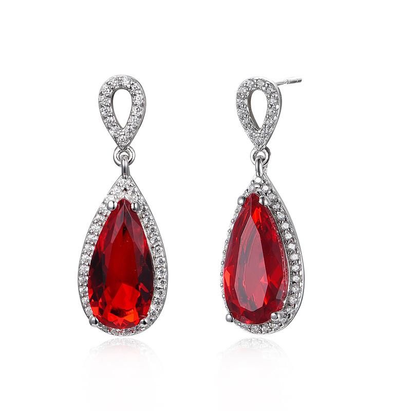 Fashion Accessories 925 Silver Big Red Cubic Zirconia Factory Wholesale Fashion Jewelry Trendy 2022 Women Jewellery Luxury Earrings