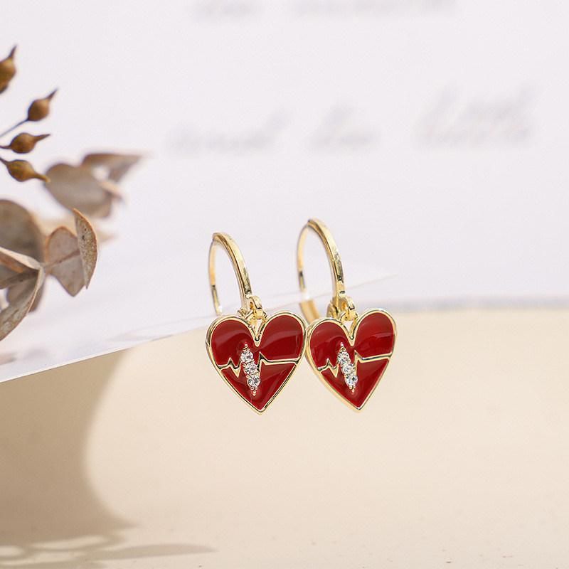 Women Trendy Elegant Mini Huggie Earrings Red Black Enamels with Lightning Engraving Heart Fashion Women Jewelry