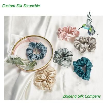 Custom Design Printed or Plian Color 100% Silk Satin Scrunchie