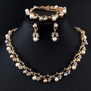 Classic Imitation Pearl Necklace Gold-Color Jewelry Set