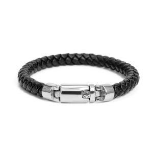 Fashion Stainless Steel Clasp Weave Leather Men Bracelet