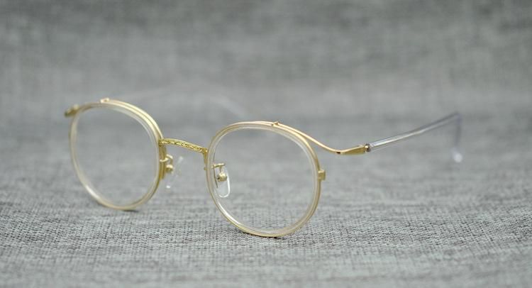 Optical Glasses Custom Logo Gold Plating Eyewear Mens Titanium Men New Fashion Brand Designer Vintage Round Japan Stainless Eyeglasses