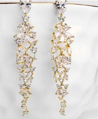 Gold Luxury Dangle CZ Earring. Bridal Wedding Luxury CZ Earring