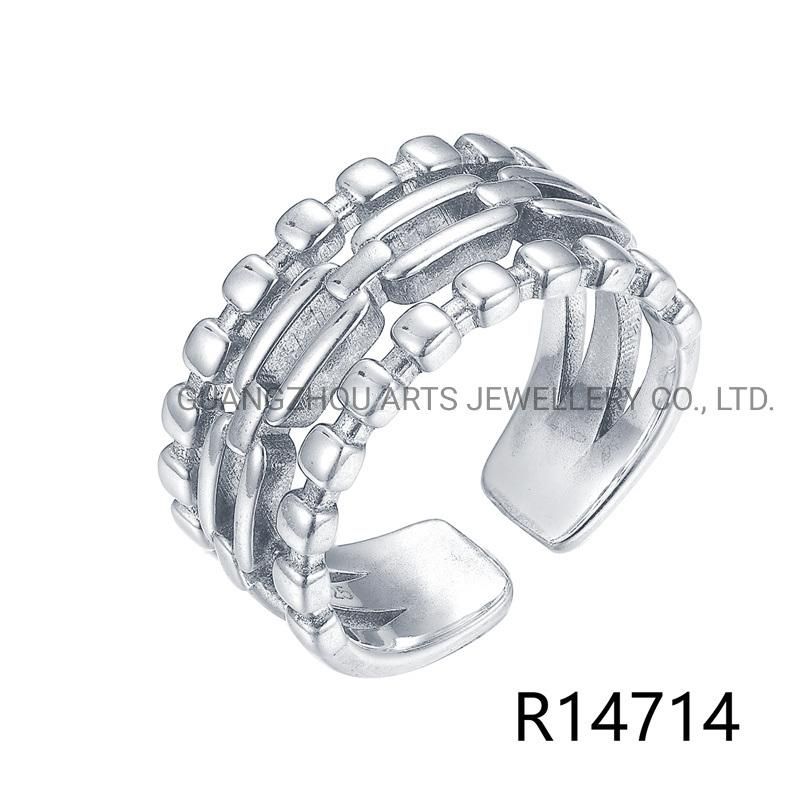 Retro Simple Hollow Chain Punk 925 Sterling Silver Open Ring