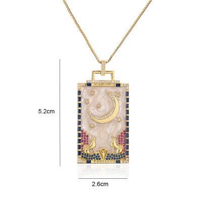 Oil Painting Enamal Brass Micro Filling Zircon Pendant Necklace