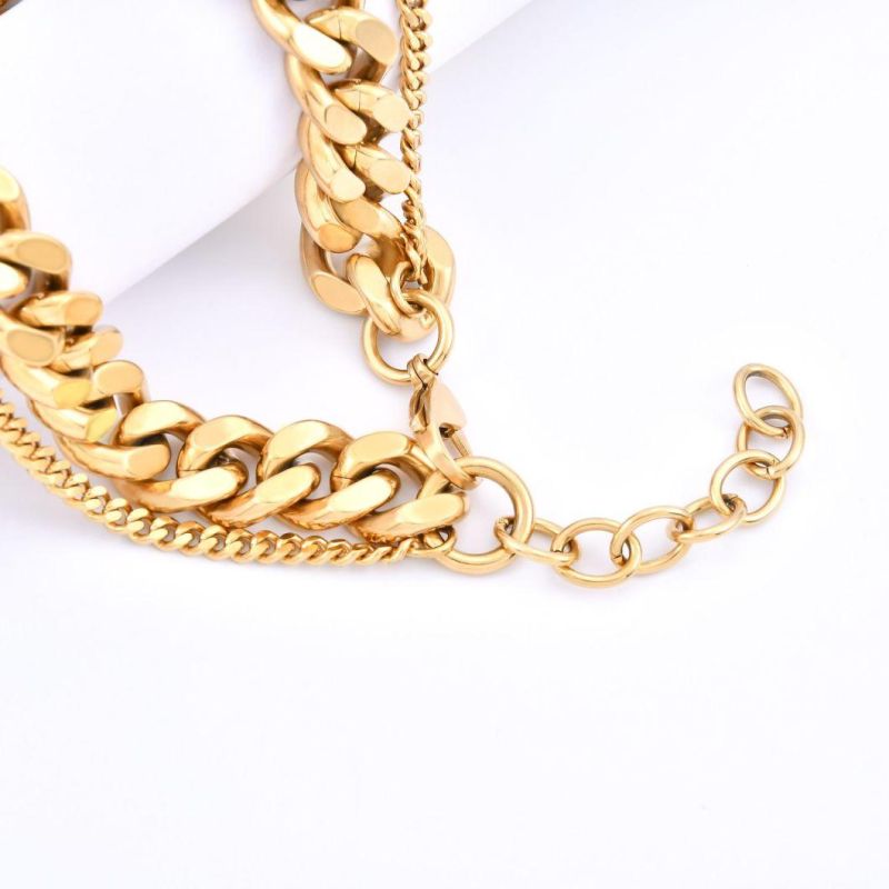 Stainless Steel Layered Necklace Cuban Chain Jewelry Fashion Gold Plated Necklaces