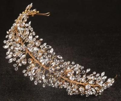 Wedding Bridal Crystal Elegant Headband Headpice Tiara. Gold Crystal Wire Headband Tiara