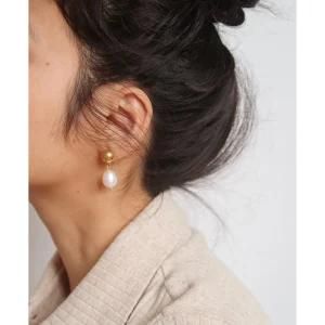 Vintage Fresh Water Pearl Stud Earrings 18K Gold Plated Stainless Steel Trendy Pearl Women Earrings