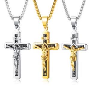 Custom Vintage Classic Jewelry Necklace Cross of Jesus Stainless Steel Necklace Pendant for Men