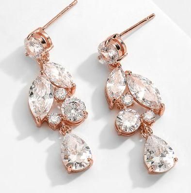 Rose Gold CZ Earring Jewelry for Brides. Bridal Wedding CZ Earring. Fashion CZ Earring