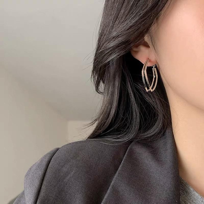 Repeat Style 18K Gold Plated Double Row Square Smooth Earrings for Women Lady Girls Jewelry Party Gifts