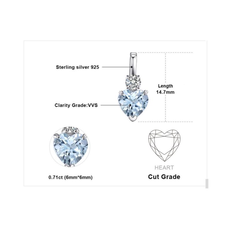 Heart Love Genuine Sky Blue Topaz Pendant Necklace Silver Jewelry for Women Wholesale