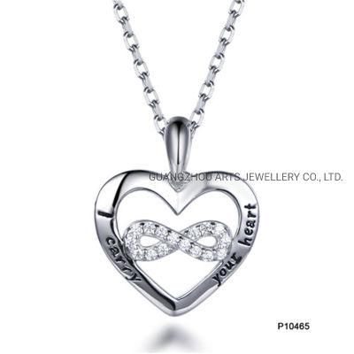 Precious Gift for Mother&prime;s Day Infinity Heart Shaped Silver Pendant