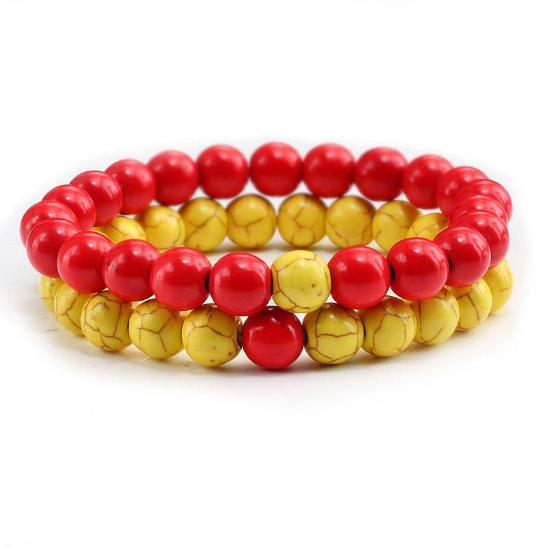 2PCS Men Women Classic Natural Stone Multicolor Beads Bracelet