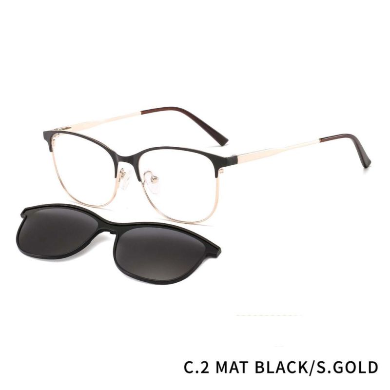 Men Metal Optical Frame with Magnetic UV400 Clip on Polarized Sunglasses