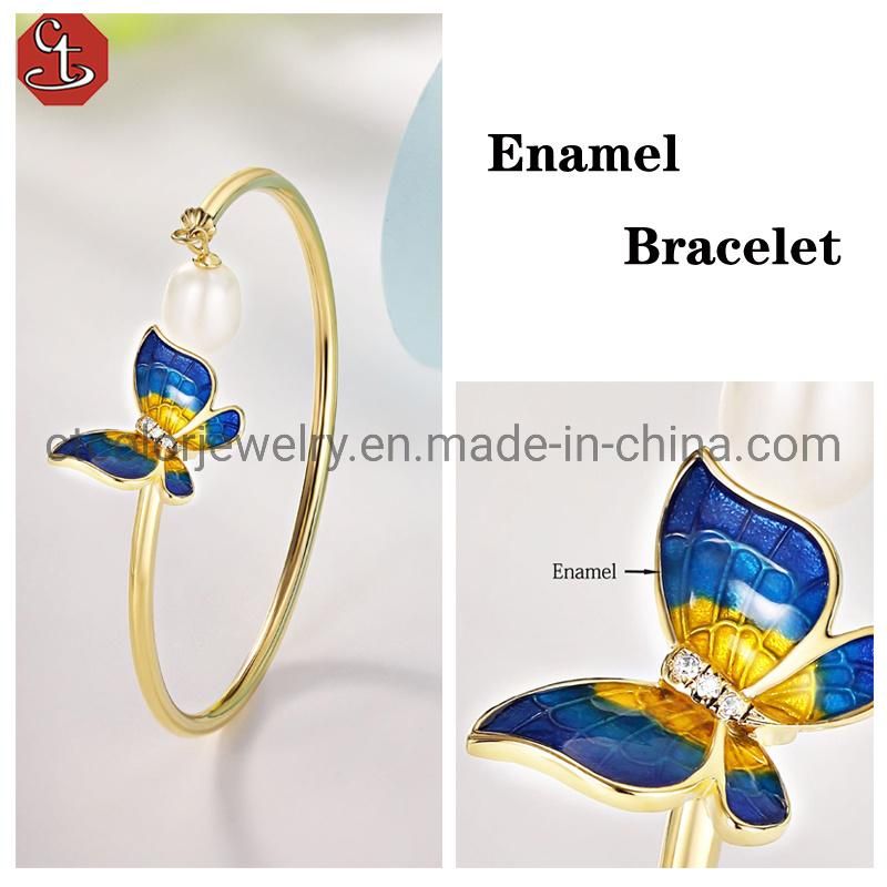 New popular fashion jewelry Butterfly Fresh water pearl Enamel Bracelet