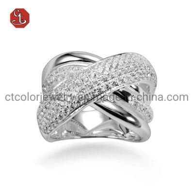 Hot Sales Cubic Zircon Silver Rings High Quality Jewelry X Shape Infinite Silver Ring in Brass with Pave Setting