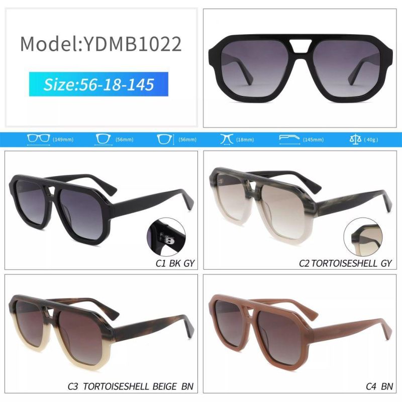Hot Selling Fashion Vintage Italian Acetate Round Polarized Sunglasses Trendy Sun Shades High Quality Double Bridge Eyewear