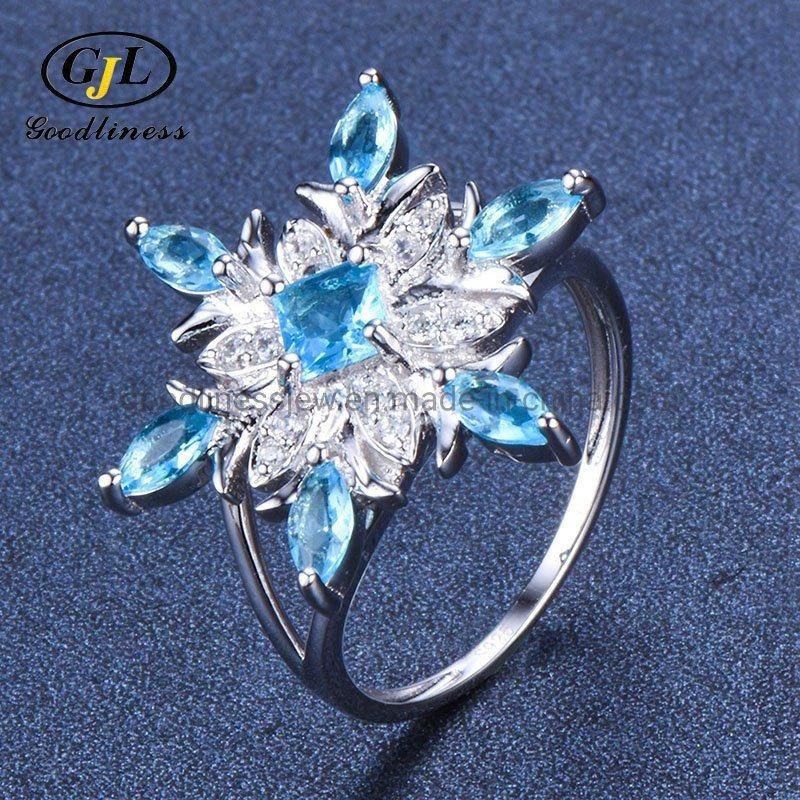 Anxiety Spinner 925 Sterling Silver Crystal Women Clover Sunflower Ring