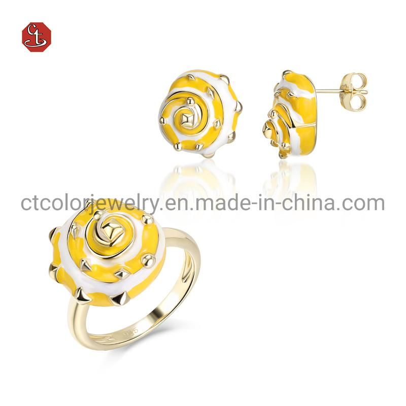 Fashion Jewelry Gold Plated Earring Yellow Enamel 925 Sterling Silver Stud Earrings