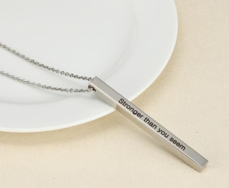 Customizable Inspirational Engraved Mantra Bar Pendant Necklaces Fashion Stainless Steel Necklace