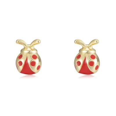 Women Animal Ladybug 14K Gold Plated 925 Sterling Silver Stud Earring