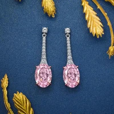 New Fashion Jewelry 925 Sterling Silver Drop Dangle Earring Oval High Carbon Diamond Earring