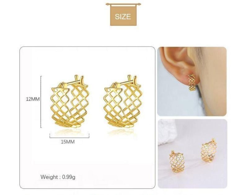 Real 925 Sterling Silver Earring Hollow Mesh Stud Earrings for Women Trendy Personality Party Jewelry Girls Gift