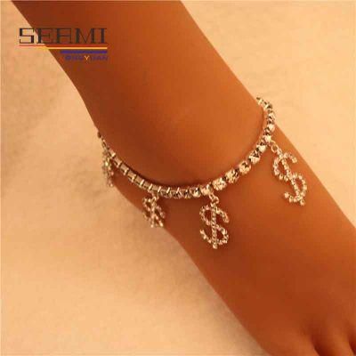 Rhinestone Dollars Cubic Zirconia Gold Charm Anklet Bracelet for Women