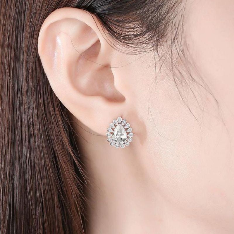 Fashion Accessories S925 Sterling Silver Pear Shape High Carbon Diamond Rhodium Plated Woman Stud Earrings