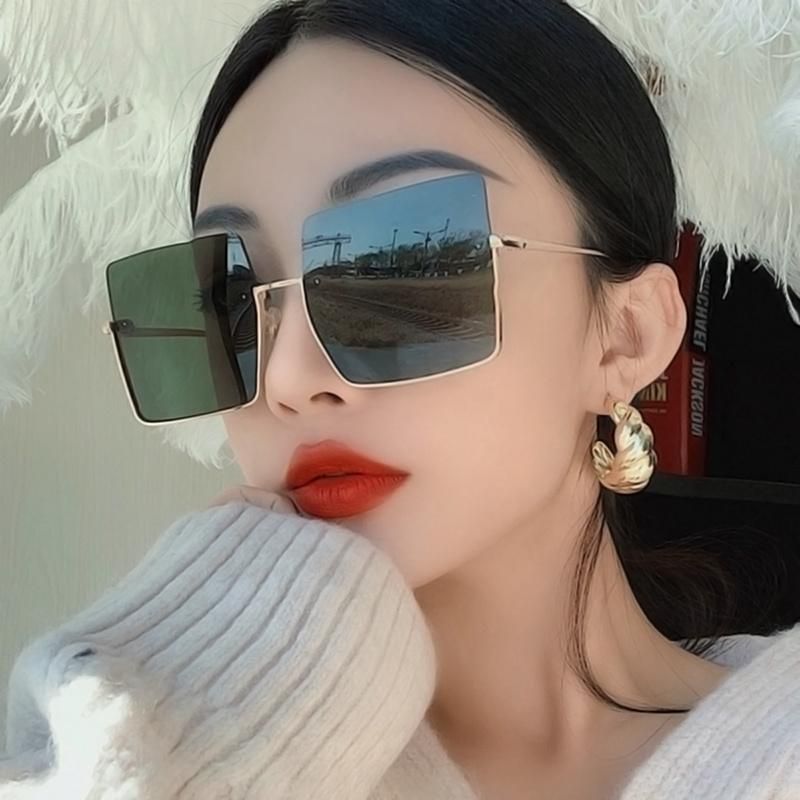 Fashion Half Frame Sun Glasses with Metal Retro Square Ink