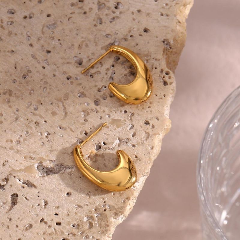 Factory Customized Fashion Jewelry, European and American Fashion, Personalized Fashion Earrings, Female Stainless Steel Hook Modeling, Smooth Hollow Earrings