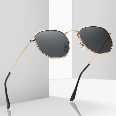 2022 High Quality New Design Sun Glasses Fashion Retro Ladies Tac Lens Polygonal Metal Frame UV400 Outdoor Sunglasses