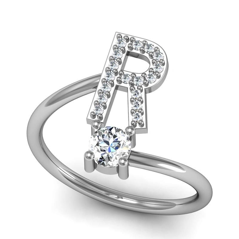 26 Letters with Diamond Ring Opening Adjustable Finger Ring