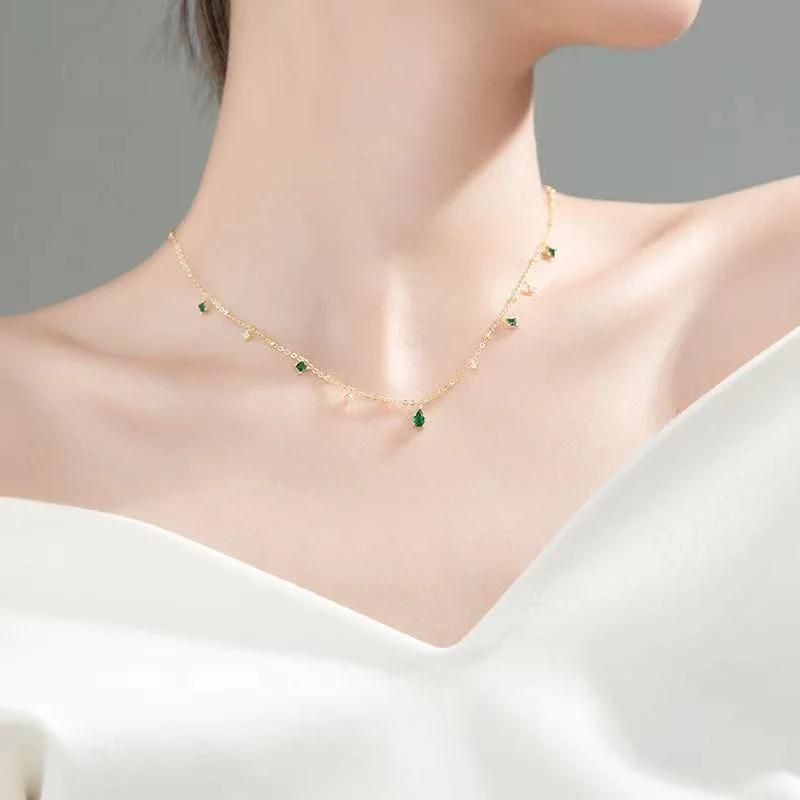 Ladies Necklace Exquisite Green Zircon Clavicle Chain Necklace Jewelry Gift