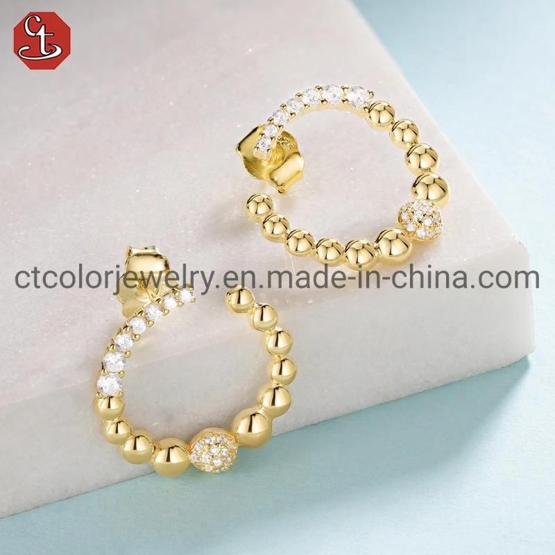Silver and Brass CZ Cubic Zirconia Circular Earrings Women Jewelry