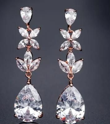 Bridal Pear CZ Earring Jewelry, Wedding Dangle CZ Earring, Rose Gold Earring, Elegant CZ Earring