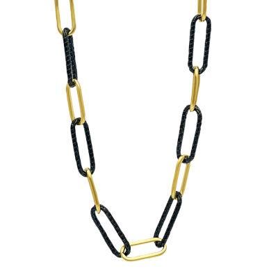 Chunky Gold Plated and Black Color Paperclip Stainless Steel Necklace Jewelry for Girls