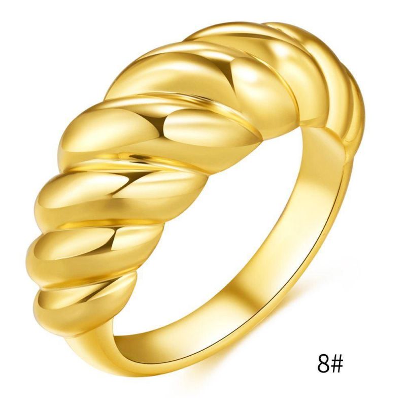 Fashion Screw Thread Real Gold Plated Twist Ring Jewelry