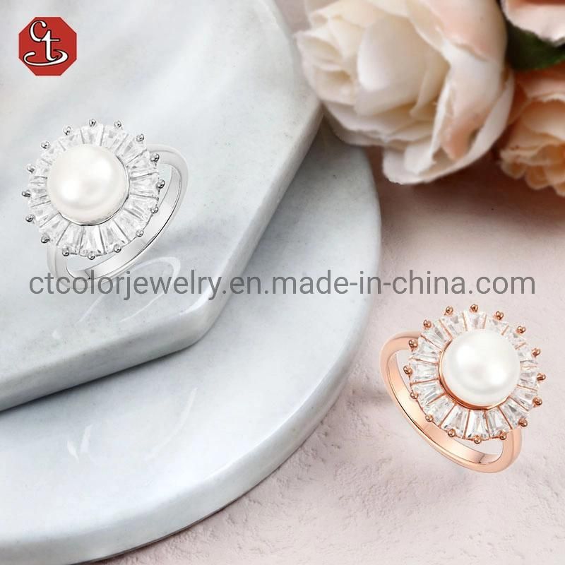 925 Sterling Silver Elegant Temperament Jewelry Nature pearl Ring