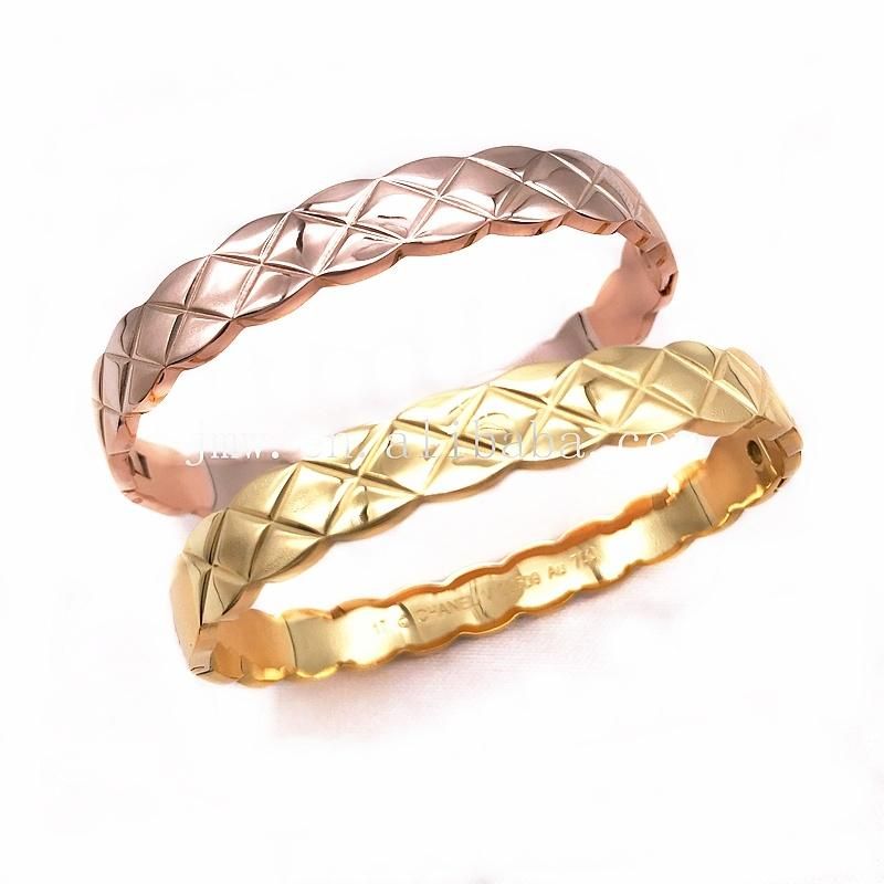Health Benefits Wholesale Gold Fashion Stainless Steel Gold Plated 18K Rose Gold Silver Bangle Bracelet Jewelry