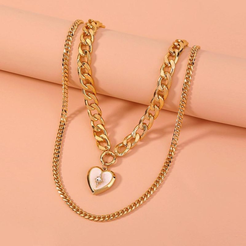 Fashion Personality Vintage Punk Thick Chain Peach Heart Necklace Jewelry