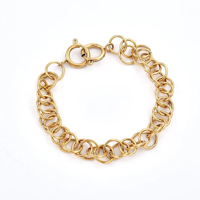 Gold Circle Linked Chain, 316L Stainless Steel Light Flat Cut Circles Jewelry