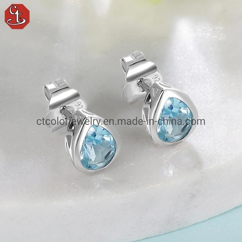 Fashion Jewelry 925 Sterling Silver black Sapphire Ear Stud Jewelry Earrings for Women