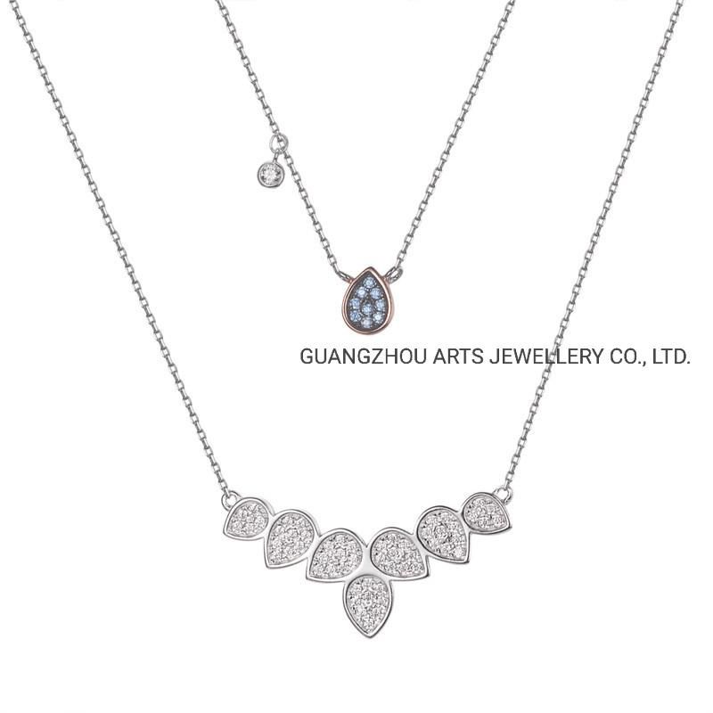 Cubic Zircons on Butterflies Double Layer Chains Necklace