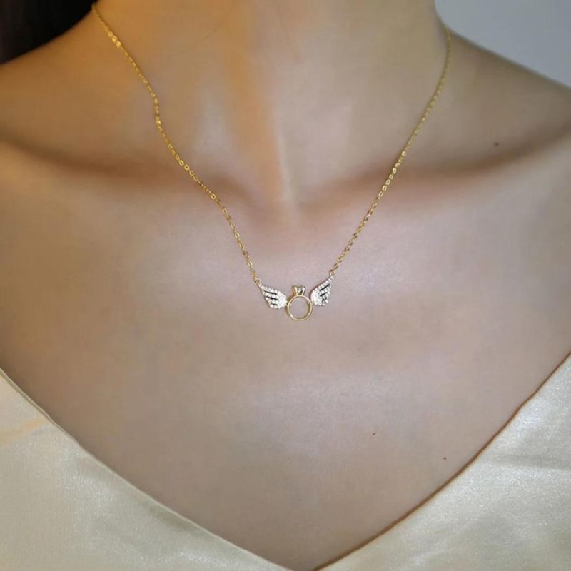 925 Sterling Silver Angel Wings Pendant Clavicle Chain Necklace Women Light Luxury Temperament Wedding Wholesales Jewelry